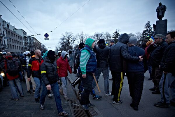 Митинг футбольных фанатов-ультрас в Харькове в поддержку Евромайдана