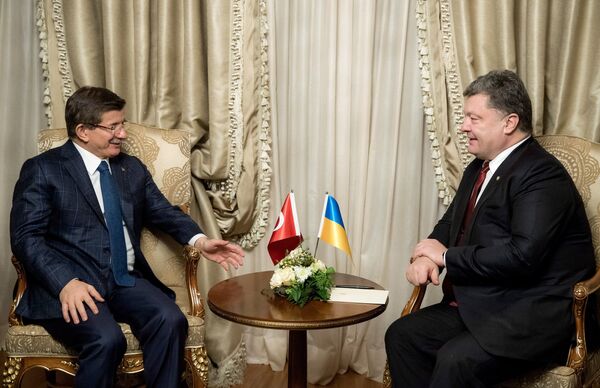 Встреча президента Украины П. Порошенко и премьер-министра Турции А. Давутоглу в Давосе