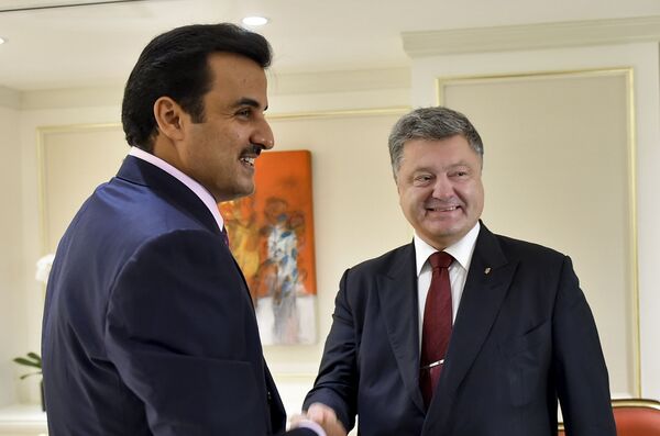 Президент  Петр Порошенко и Эмир Катара Шейх Тамим бен Хамад Аль Тани