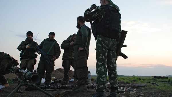 Бойцы батальона Викинги у села Белокаменка Донецкой области