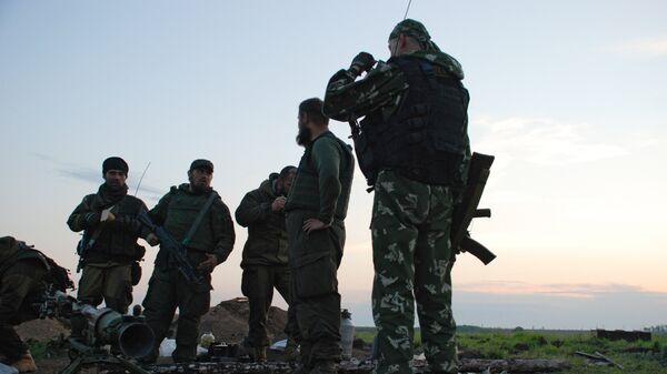 Бойцы батальона Викинги у села Белокаменка Донецкой области