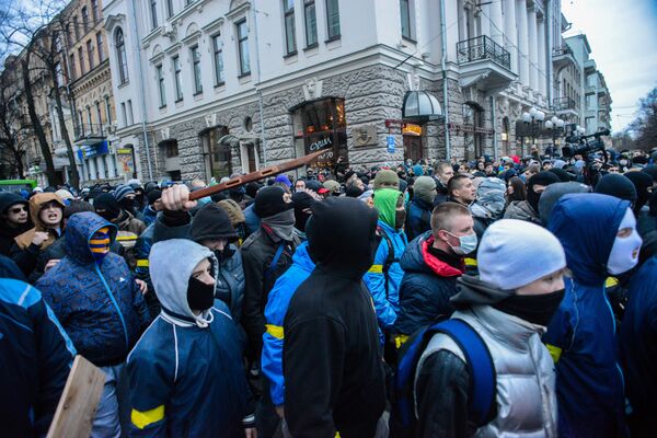Митинг футбольных фанатов-ультрас в Харькове в поддержку Евромайдана