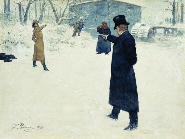 Дуэль Онегина и Ленского. Художник И. Е. Репин, 1899