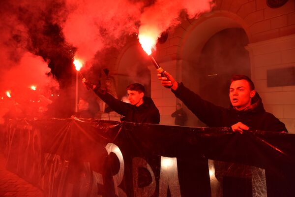 Акция националистов во Львове в годовщину событий на Майдане