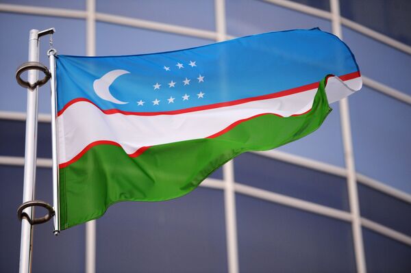 Государственный флаг Узбекистана у здания генконсульства Республики Узбекистан в Екатеринбурге.