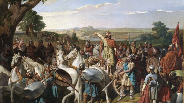 Родерих обращается к своим войскам перед Битвой при Гвадалете». Картина Бернардо Бланко вестготы