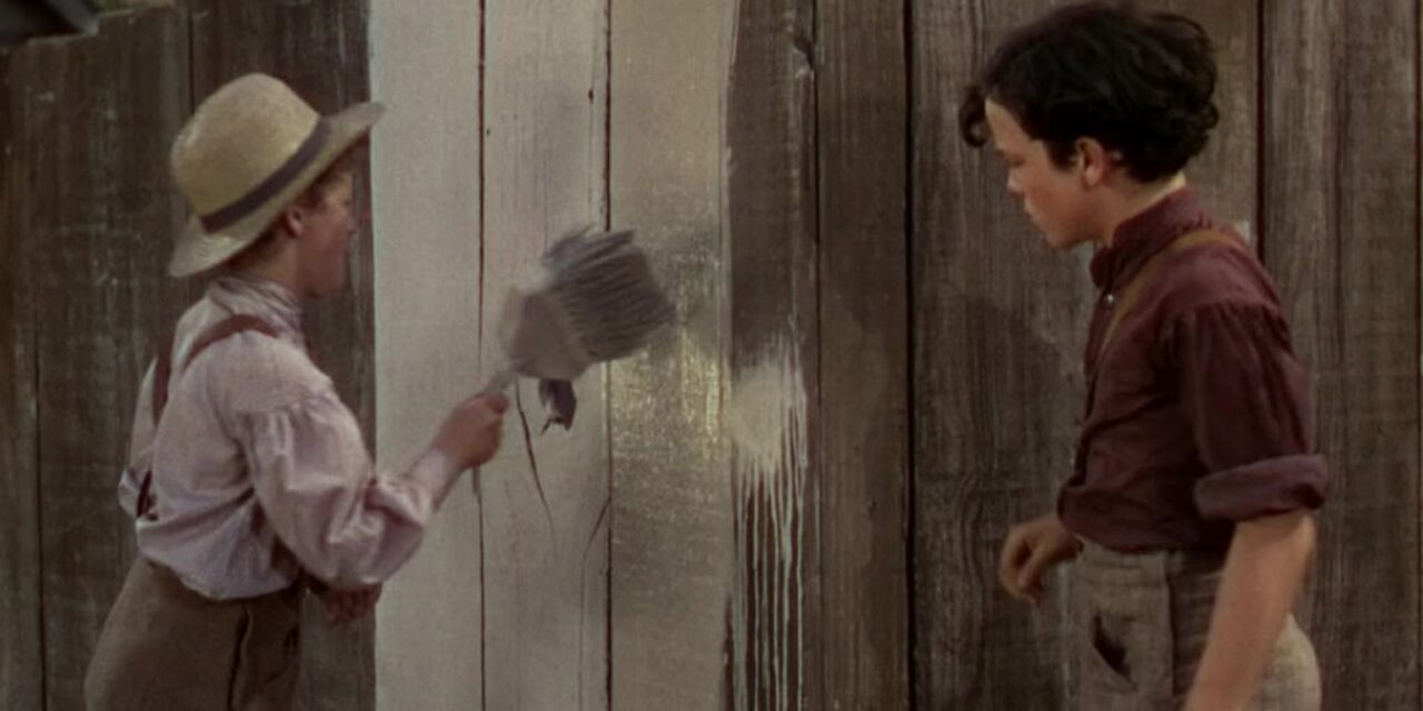 Том Сойер красит забор кадры из фильма