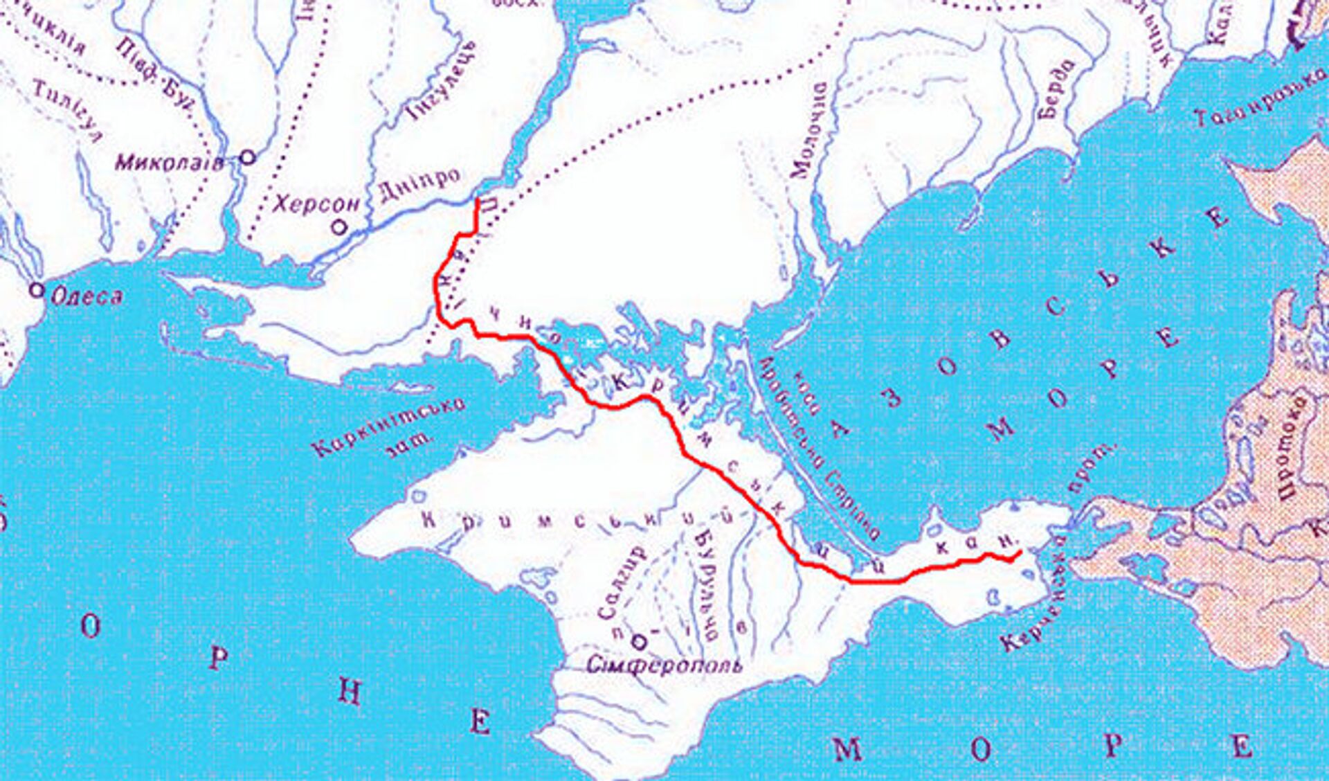 Крымский канал на карте Украины
